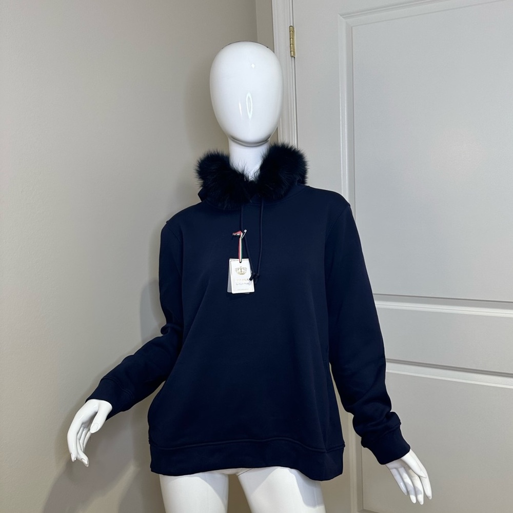 NWT Navy Regina Hooded Sweatshirt with Detachable Faux Fur O/S